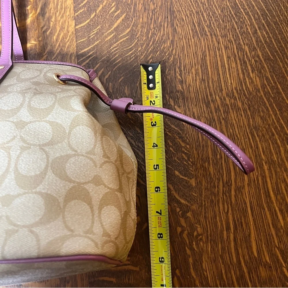 Coach Beige Signature C Coated Canvas With Purple Leather Drawstrings Carryall